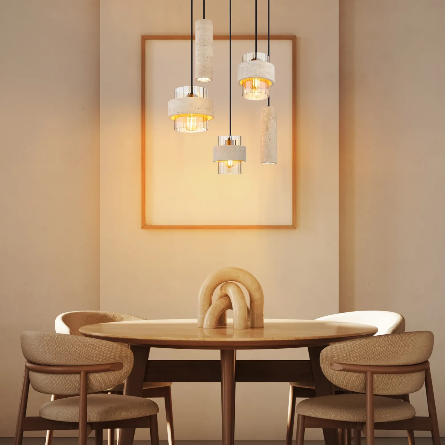 Lámpara colgante Daren, 5 luces, beige/ámbar/negro, E27 + GU10