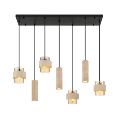 Lámpara colgante Daren, 7 luces, beige/ámbar/negro, E27 + GU10