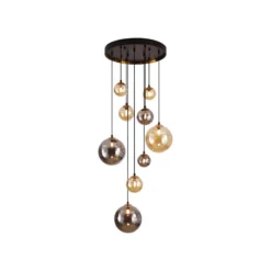 Lámpara colgante Dark, hierro, cristal, ámbar, humo, Ø 55 cm