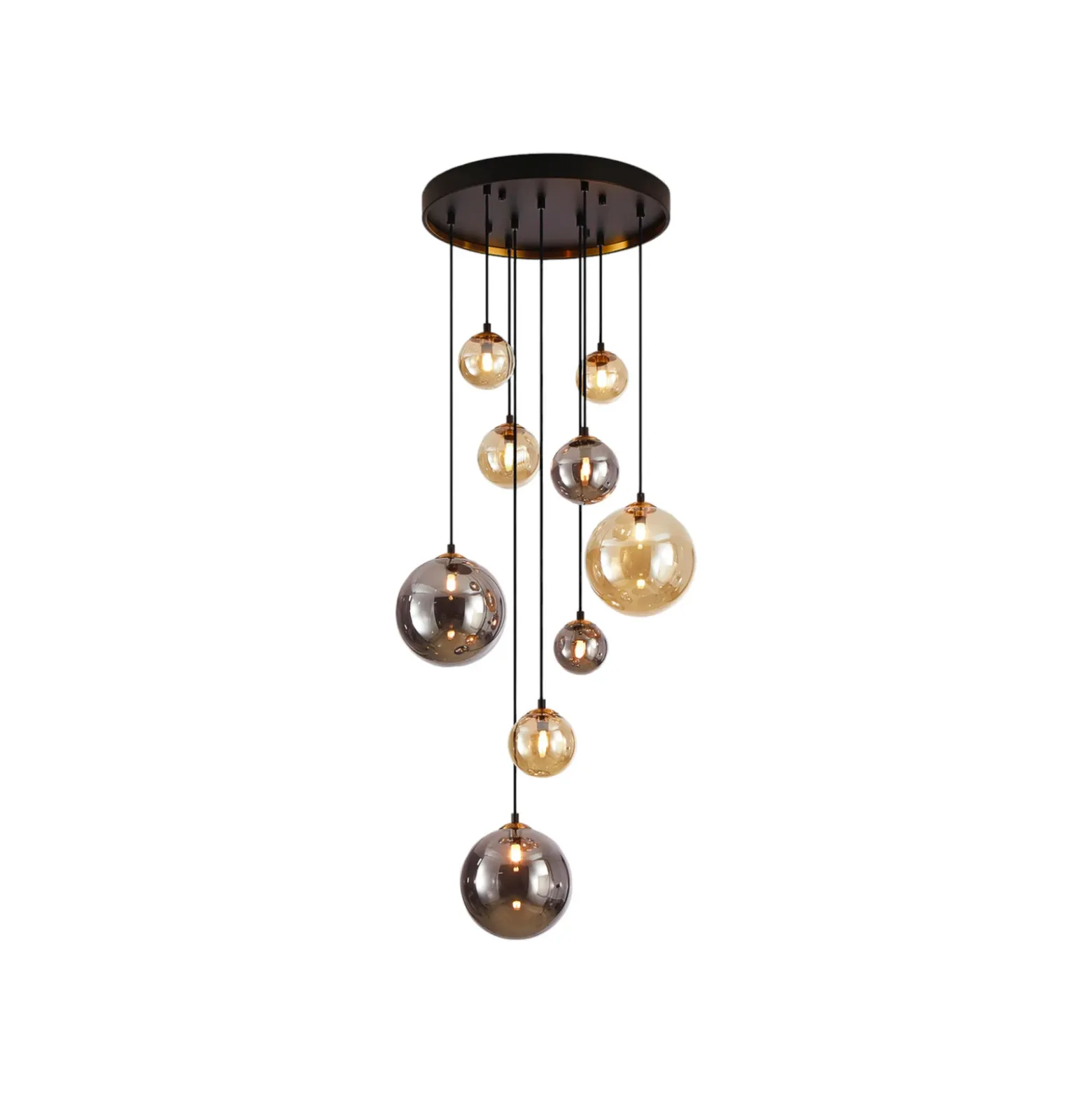 Lámpara colgante Dark, hierro, cristal, ámbar, humo, Ø 55 cm