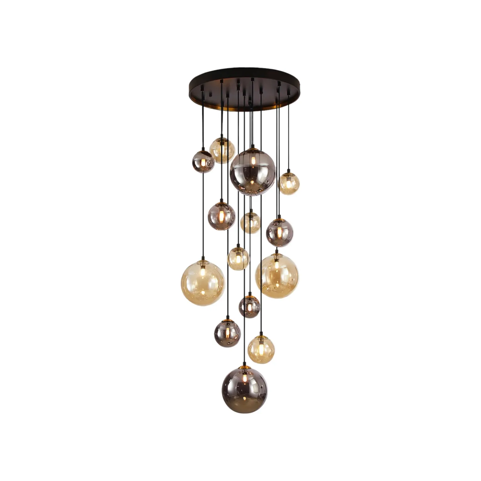 Lámpara colgante Dark, hierro, cristal, ámbar, humo, Ø 60 cm