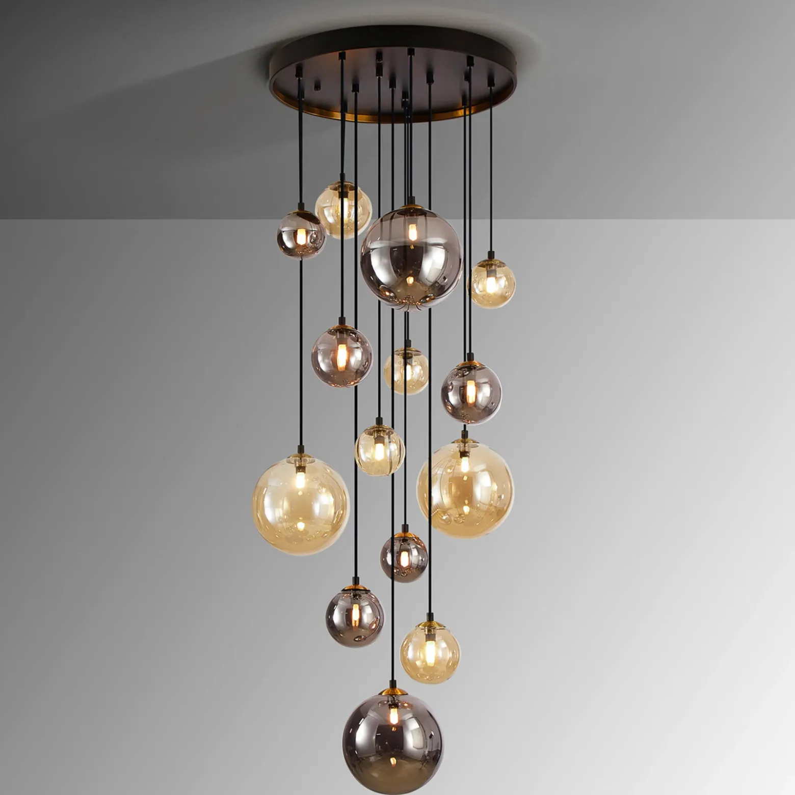 Lámpara colgante Dark, hierro, cristal, ámbar, humo, Ø 60 cm