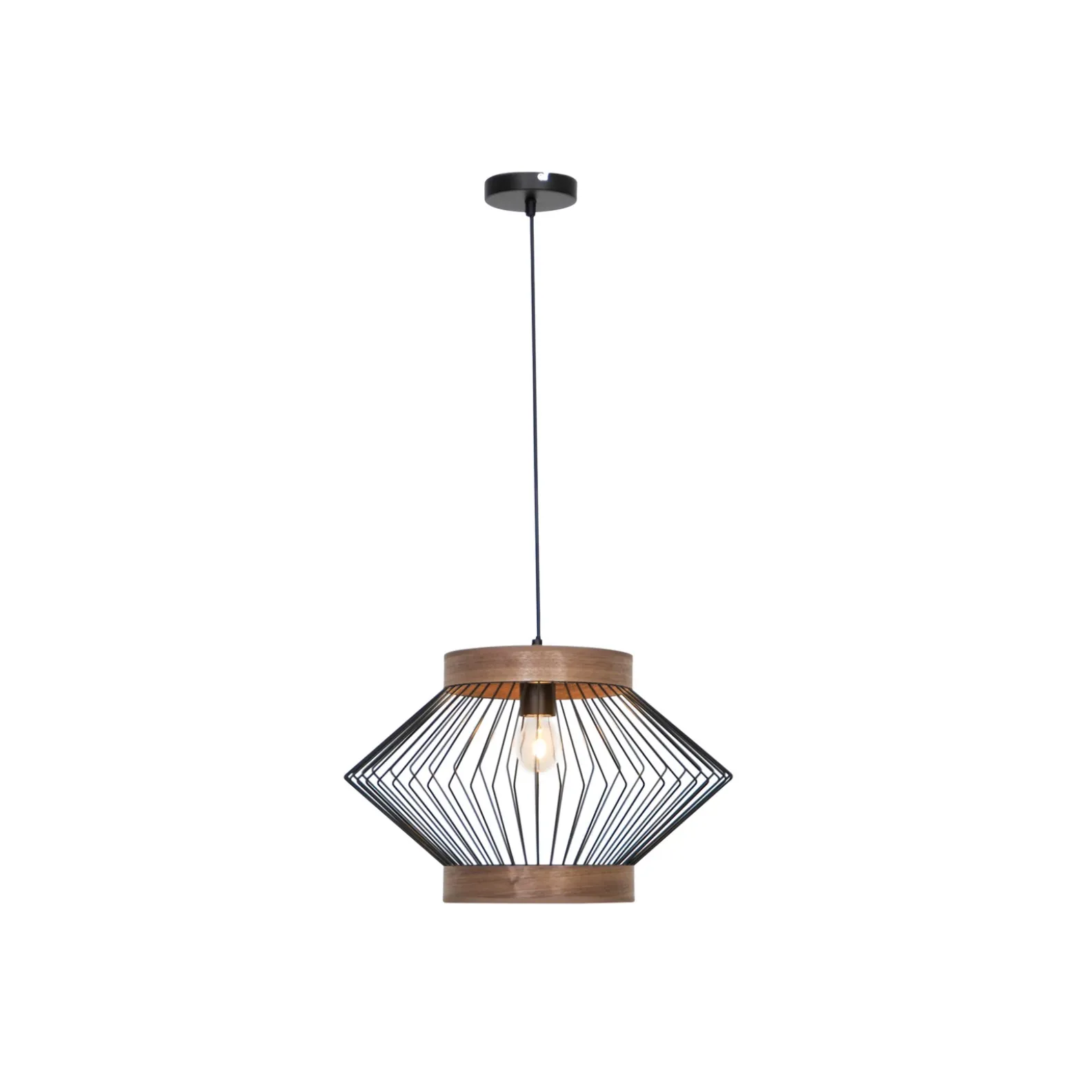 Lámpara colgante Darling de acero y madera angular