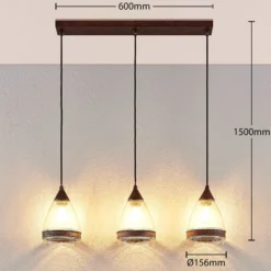 Lámpara colgante de cristal Lindby Millina, 70 cm, marrón óxido, 3 luces.