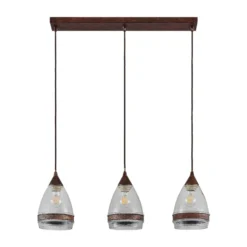 Lámpara colgante de cristal Lindby Millina, 70 cm, marrón óxido, 3 luces.