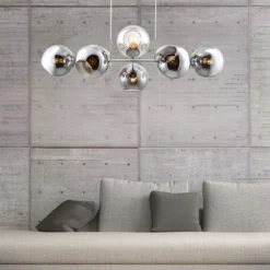 Lámpara colgante de cristal Pilar, 8 luces, gris ahumado