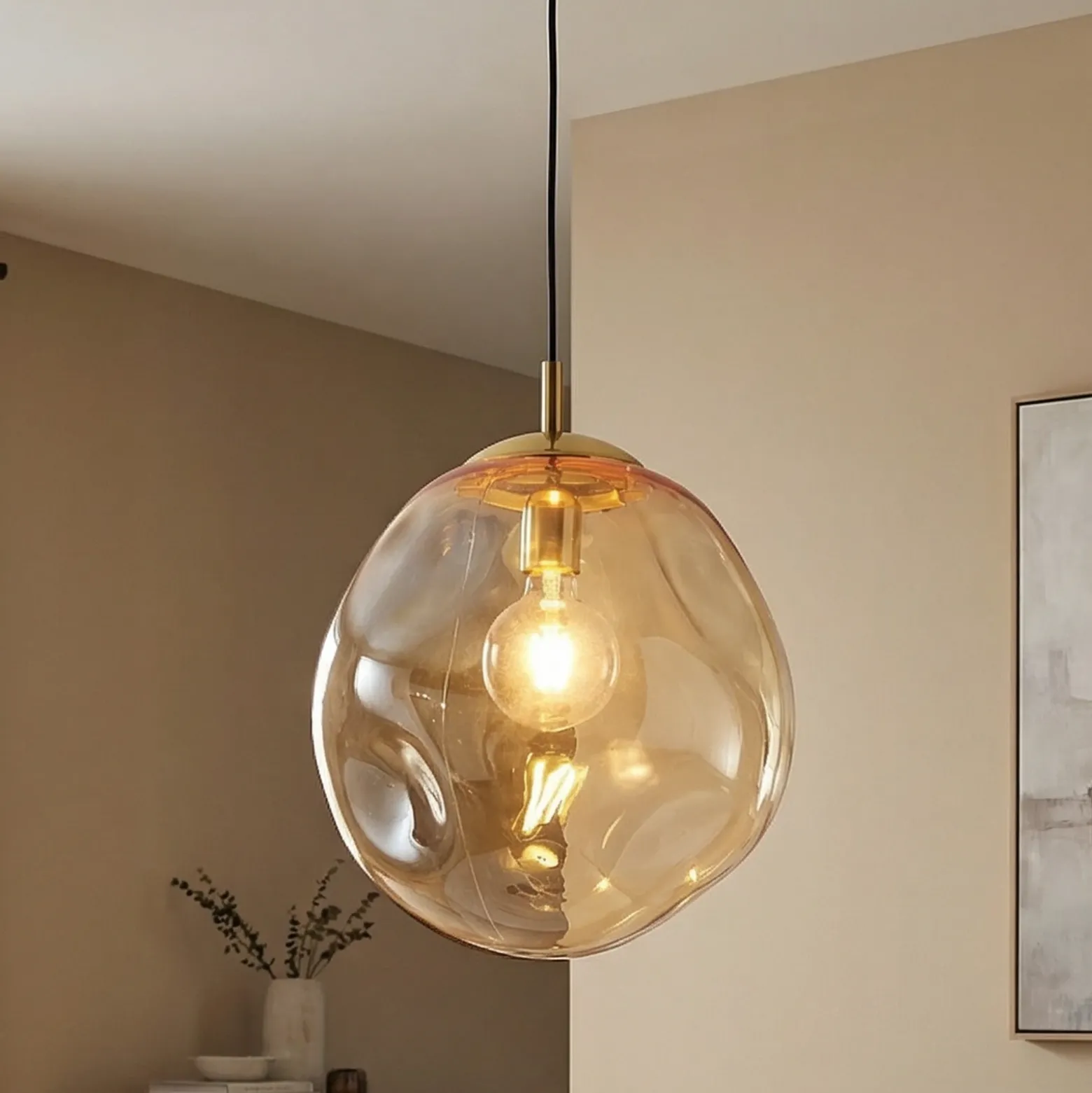 Lámpara colgante de cristal Sol, Ø 35cm, negro/ámbar