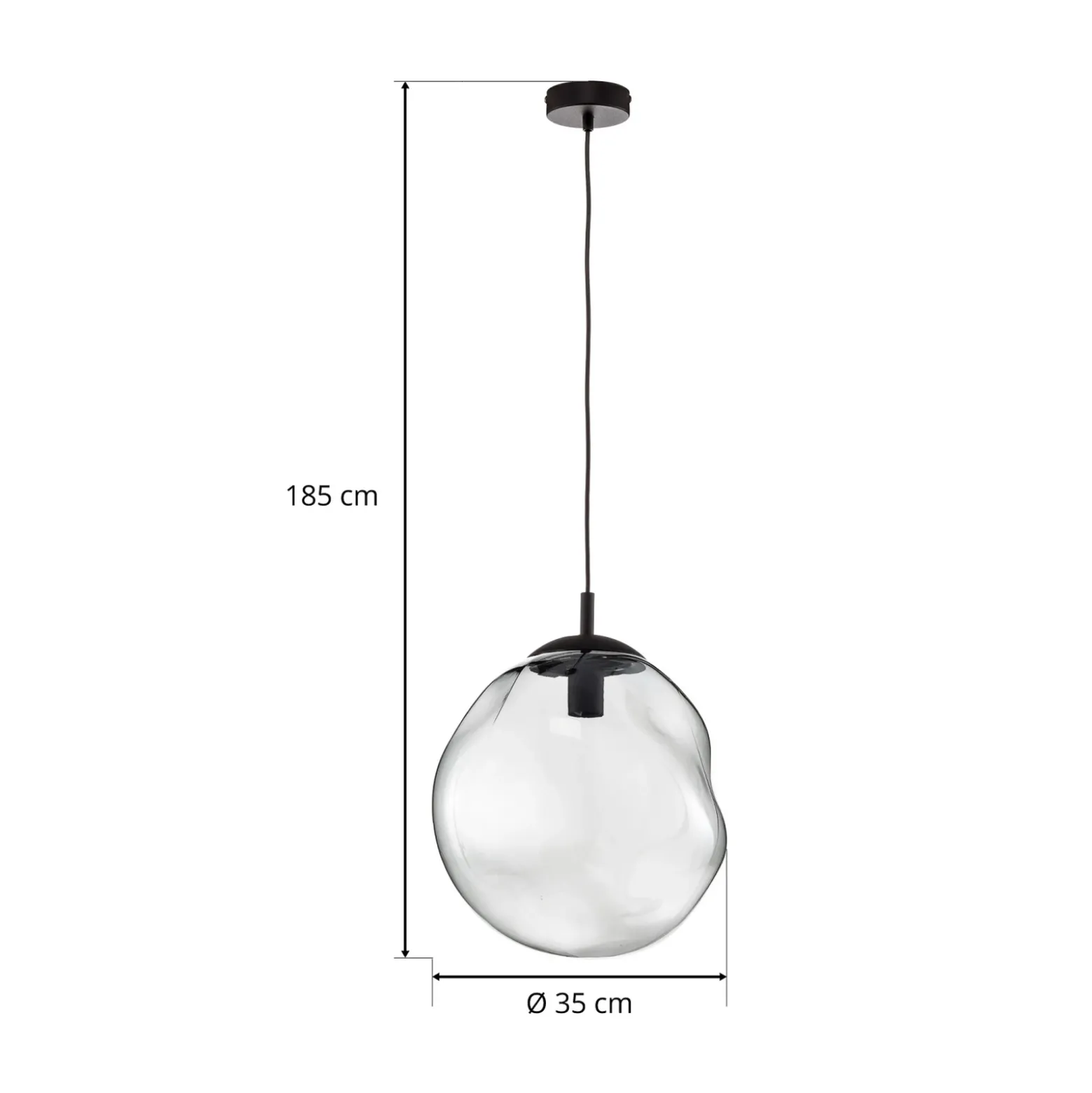 Lámpara colgante de cristal Sol, Ø 35cm, negro/gris humo