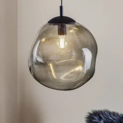 Lámpara colgante de cristal Sol, Ø 35cm, negro/gris humo