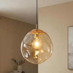 Lámpara colgante de cristal Sol, Ø 35cm, negro/ámbar