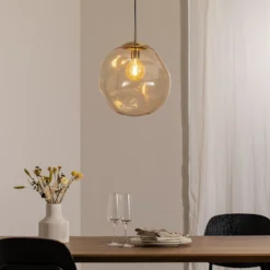 Lámpara colgante de cristal Sol, Ø 35cm, negro/ámbar
