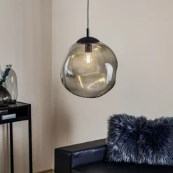 Lámpara colgante de cristal Sol, Ø 35cm, negro/gris humo