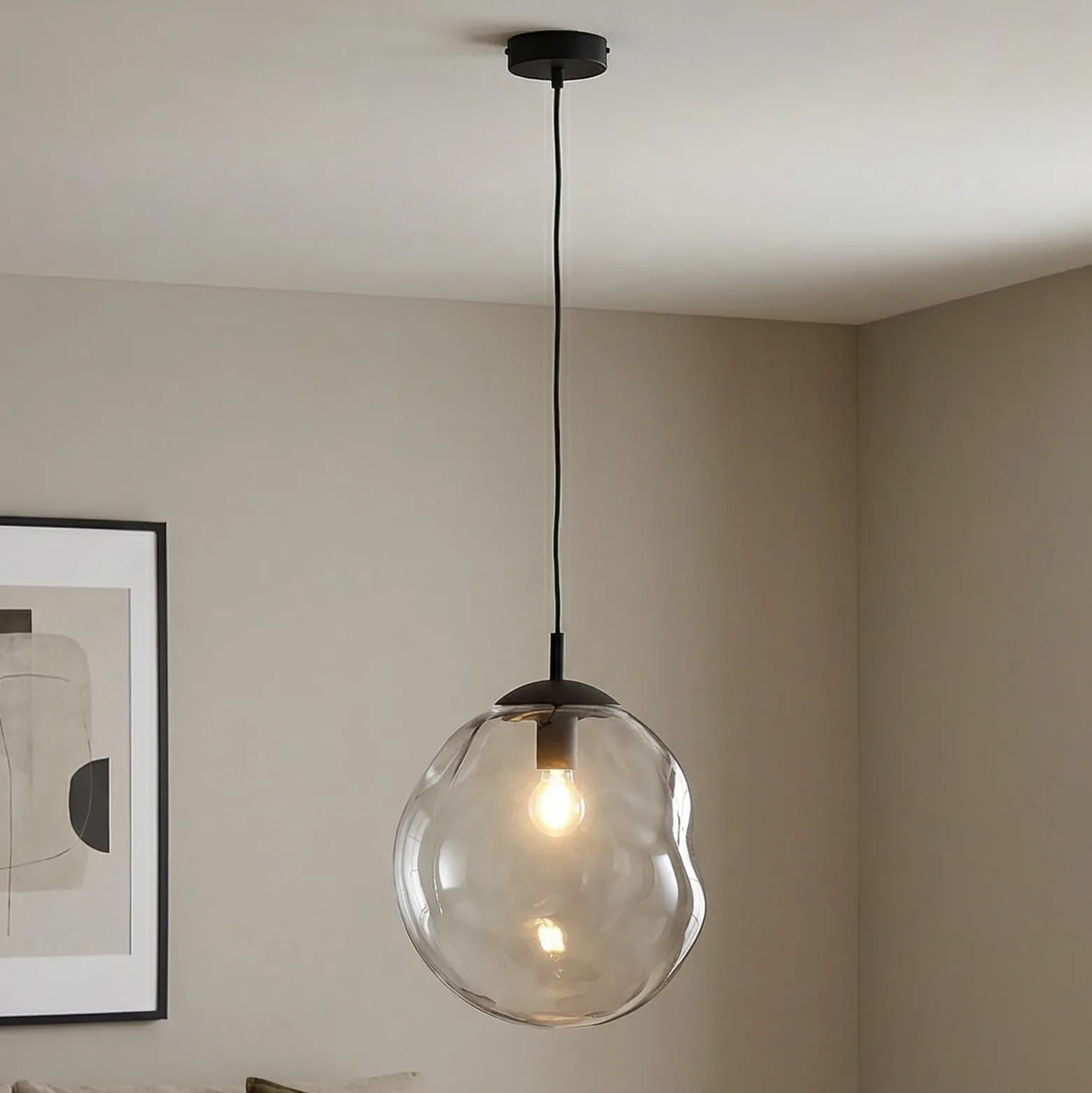 Lámpara colgante de cristal Sol, Ø 35cm, negro/gris humo