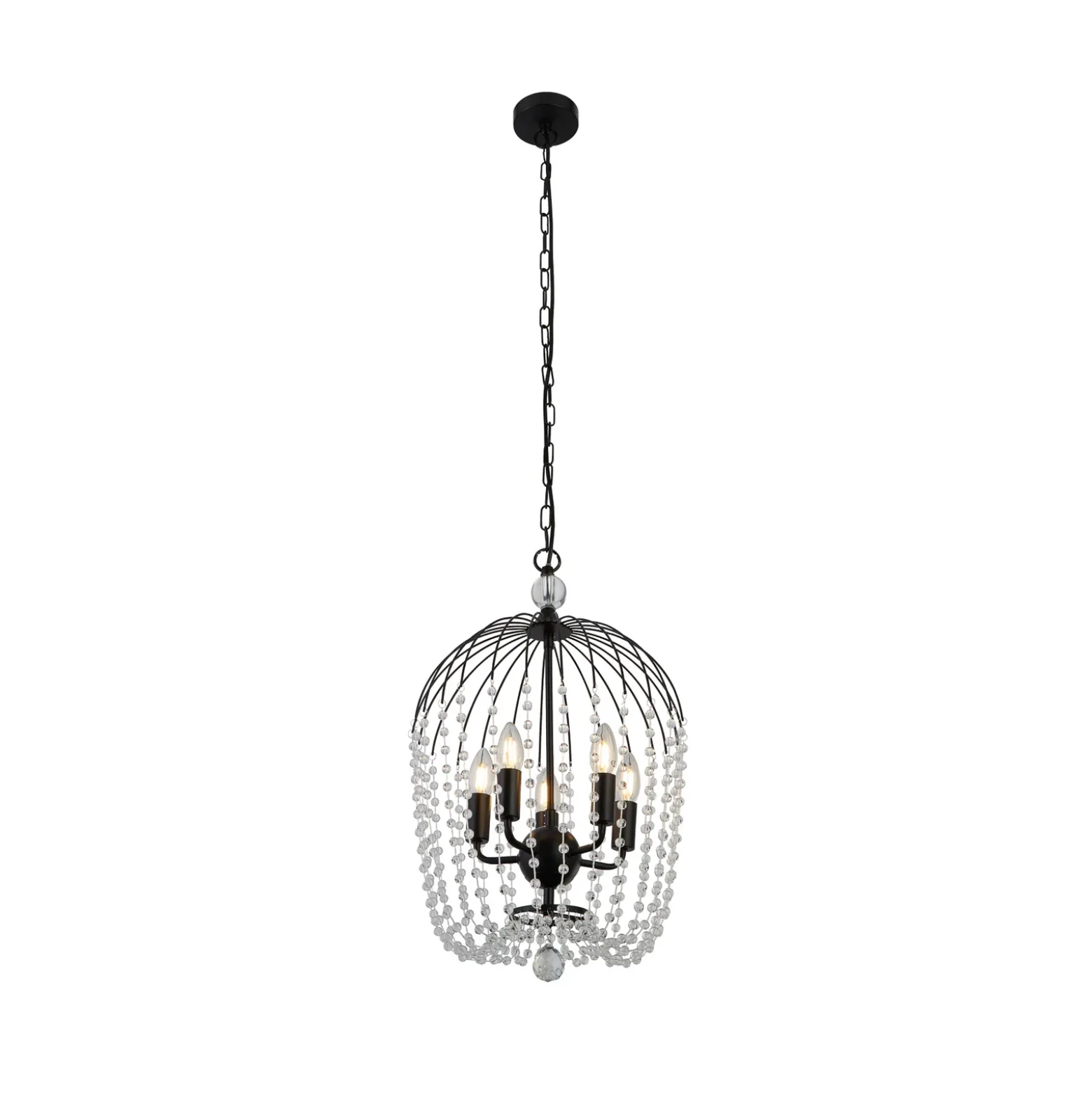 Lámpara colgante de ducha, negra/clara, cristal, E14, Ø 36cm