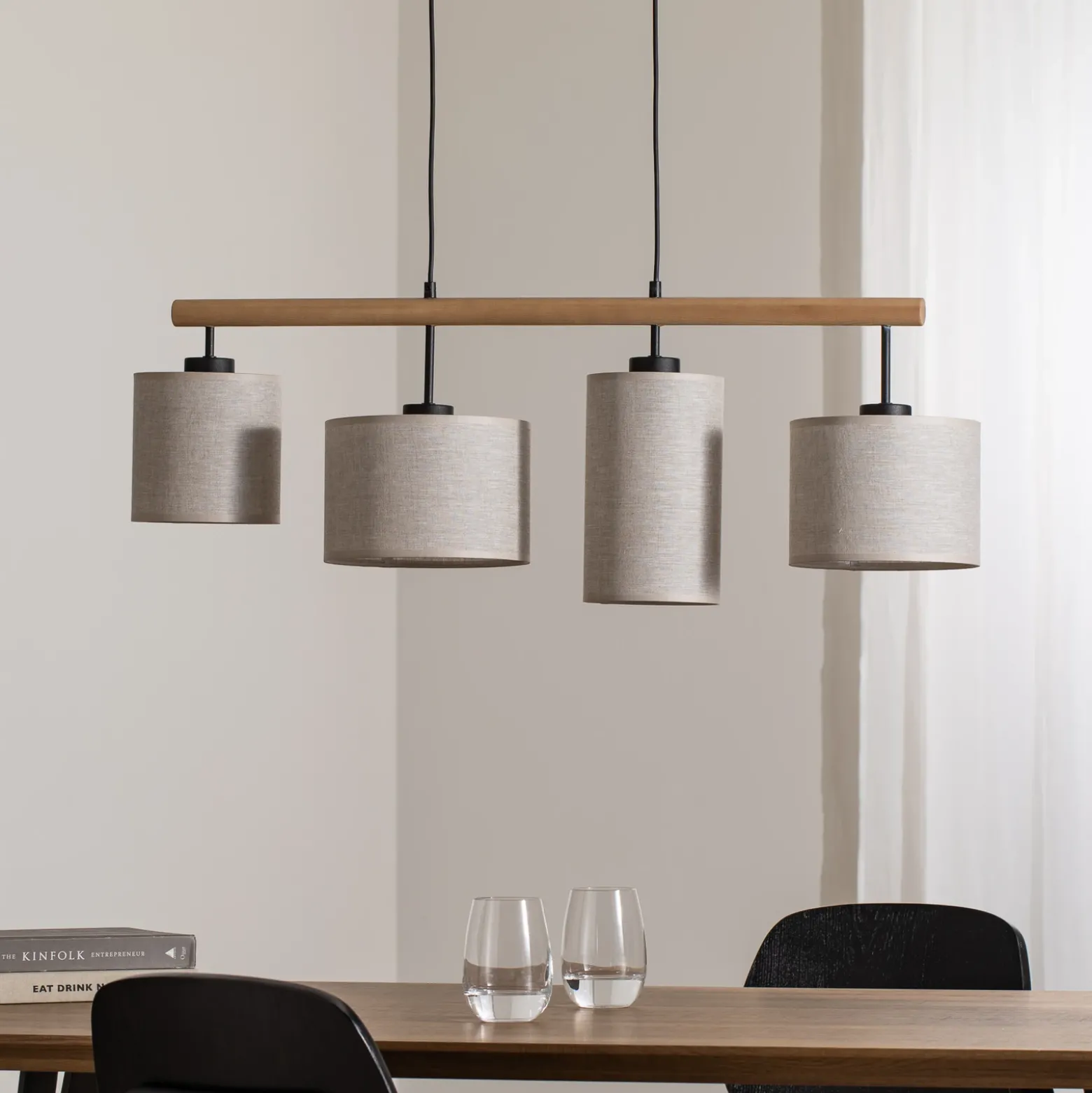 Lámpara colgante Deva Nature, 4 luces, textil