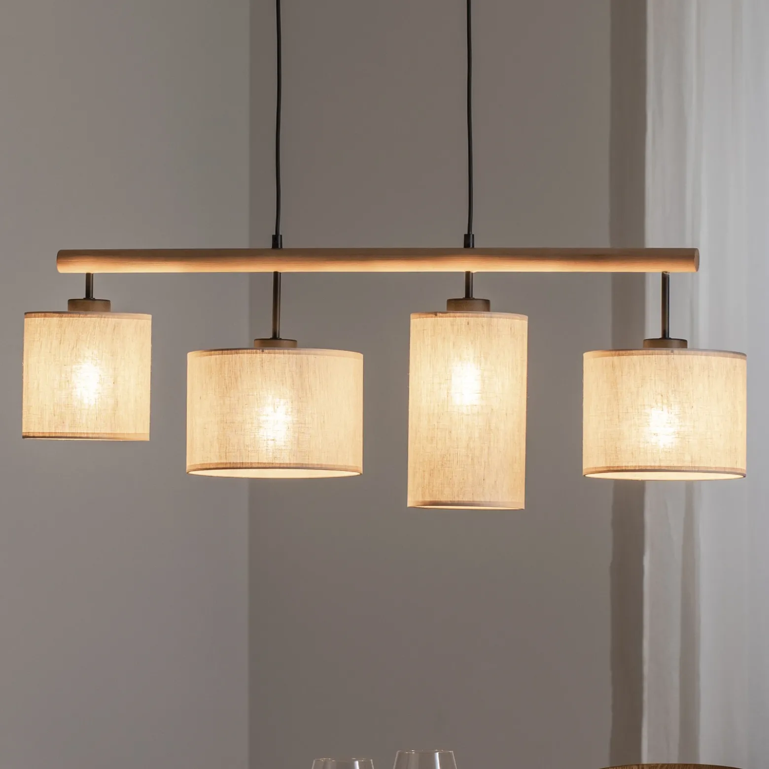 Lámpara colgante Deva Nature, 4 luces, textil