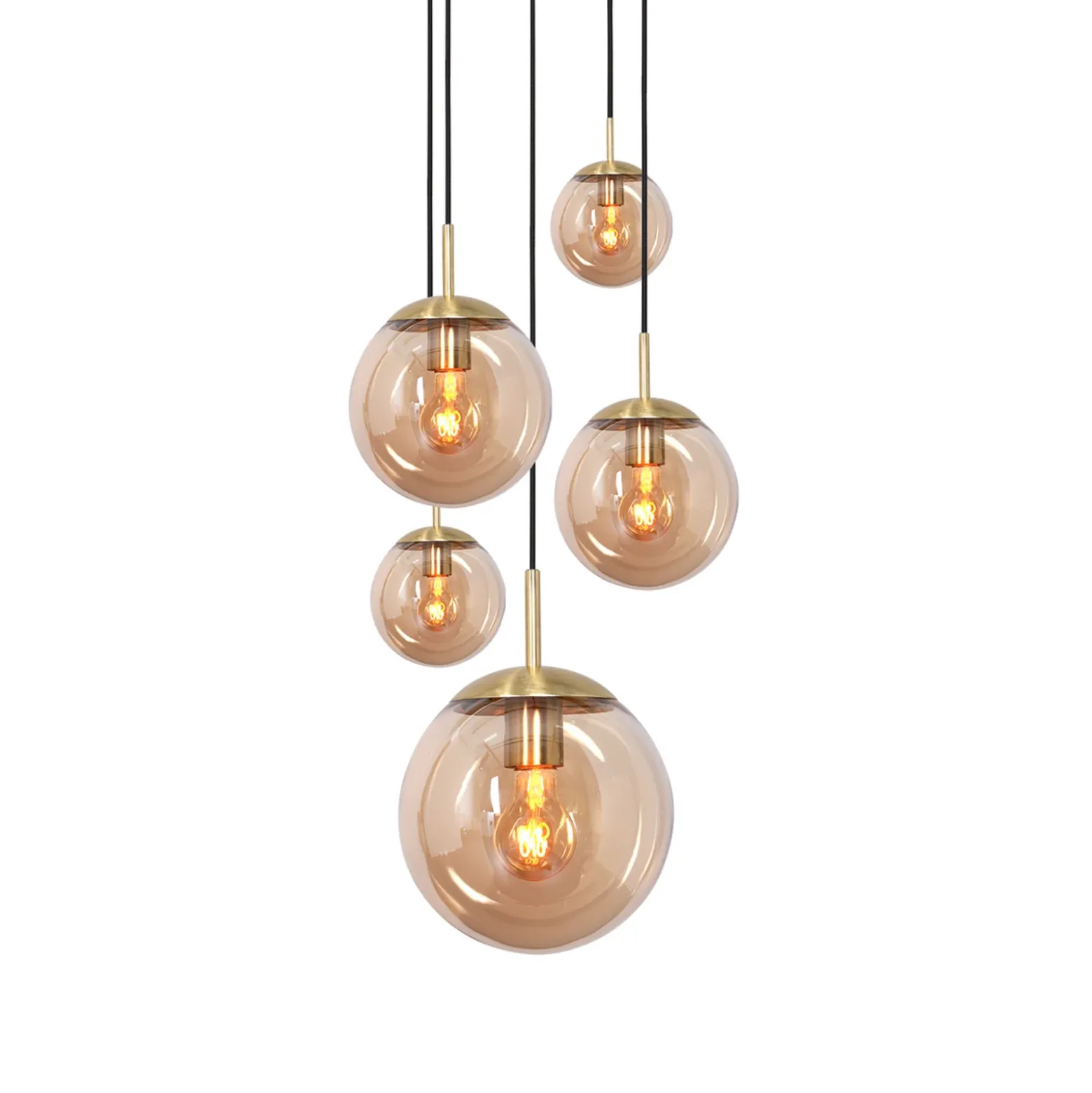 Lámpara colgante de vidrio Glsabol, latón, 5 luces