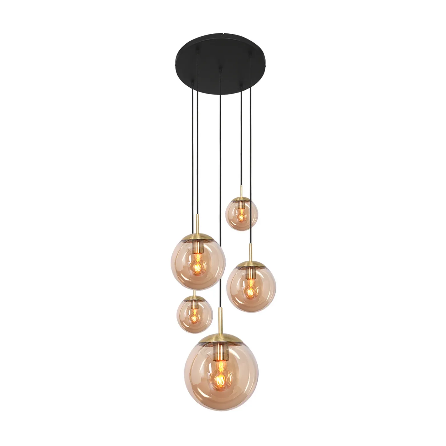 Lámpara colgante de vidrio Glsabol, latón, 5 luces