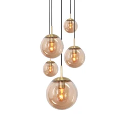 Lámpara colgante de vidrio Glsabol, latón, 5 luces