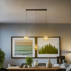 Lámpara colgante Devi, ámbar, 3 luces, lineal