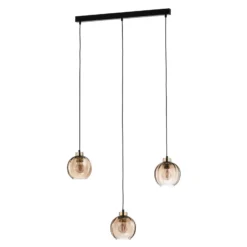 Lámpara colgante Devi, ámbar, 3 luces, lineal