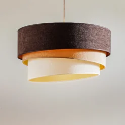 Lámpara colgante Devon, marrón/beige/crudo/dorado Ø45cm