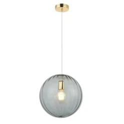 Lámpara colgante Diana, gris humo/dorado, Ø 30 cm, cristal
