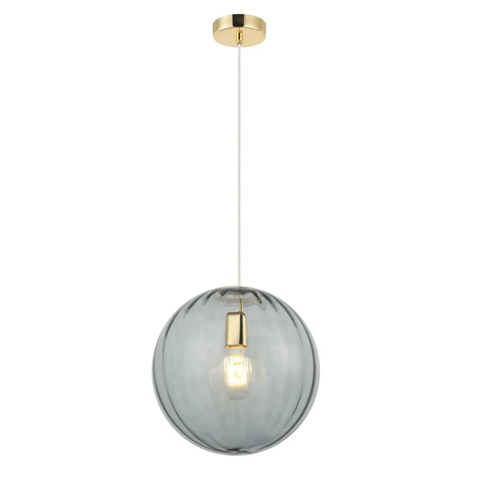 Lámpara colgante Diana, gris humo/dorado, Ø 30 cm, cristal