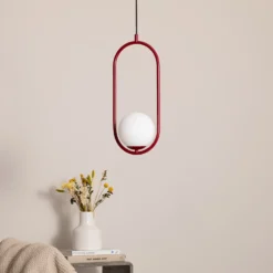 Lámpara colgante Dione, 1 luz, rojo vino/blanco