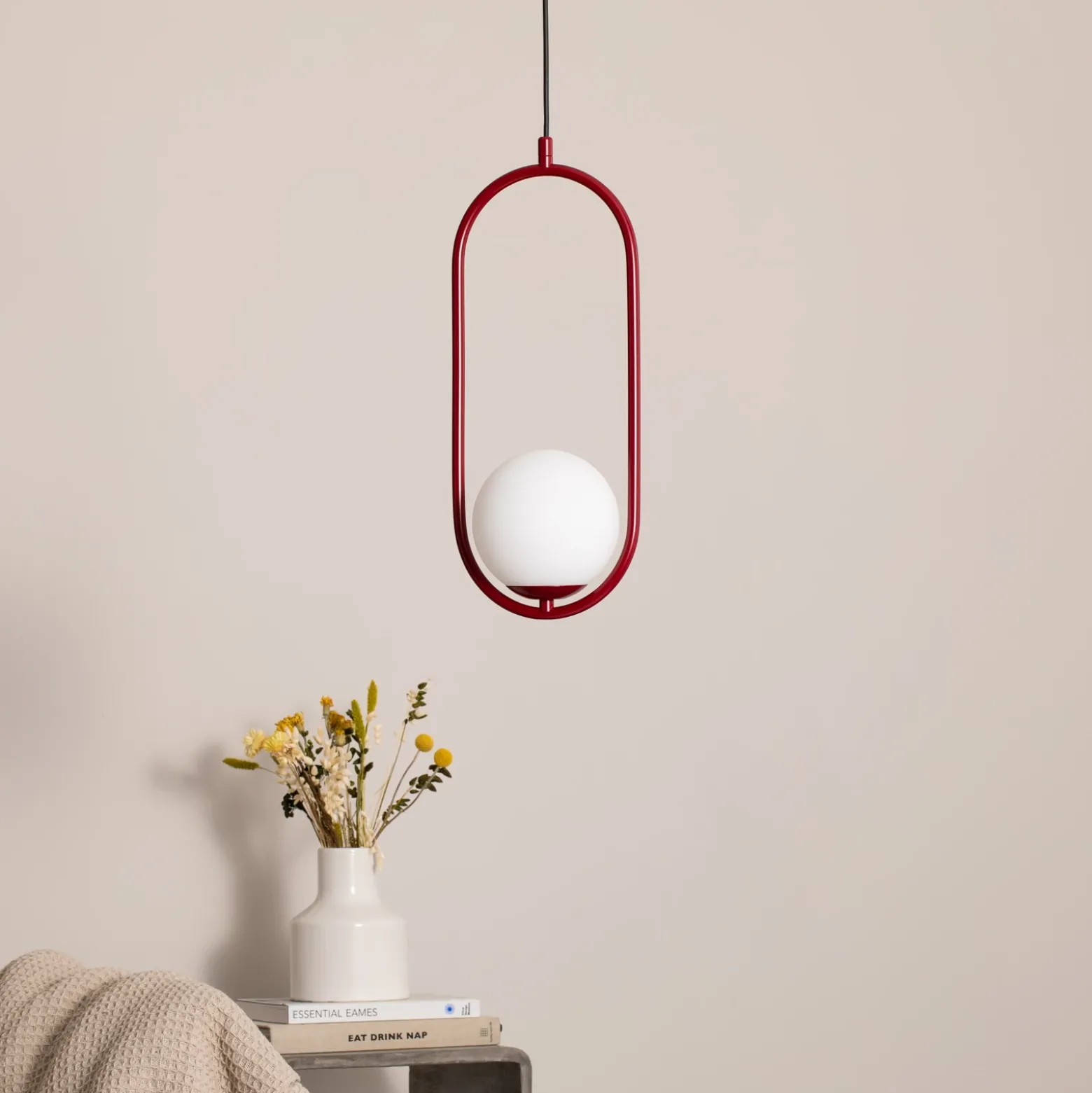 Lámpara colgante Dione, 1 luz, rojo vino/blanco