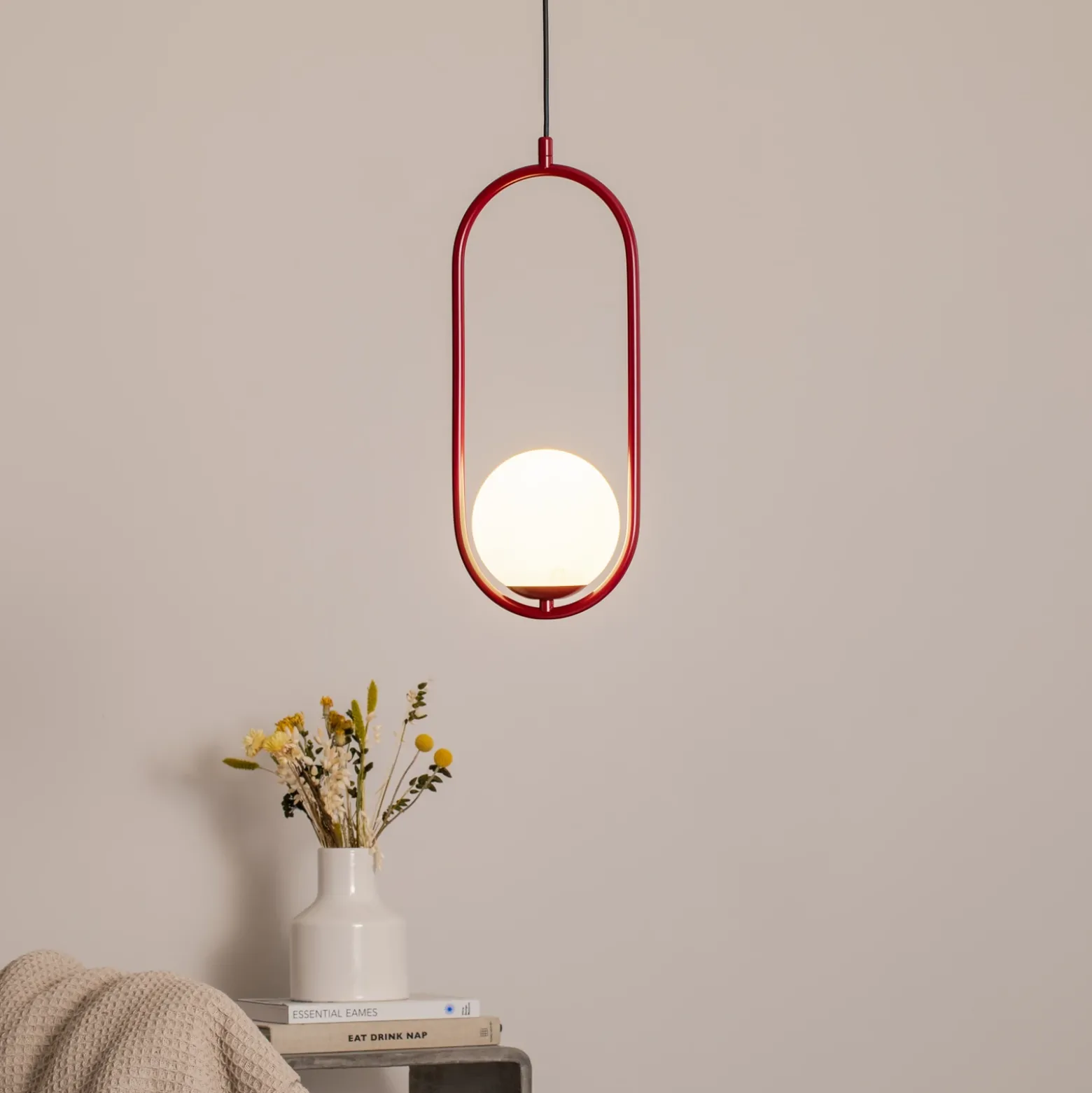 Lámpara colgante Dione, 1 luz, rojo vino/blanco