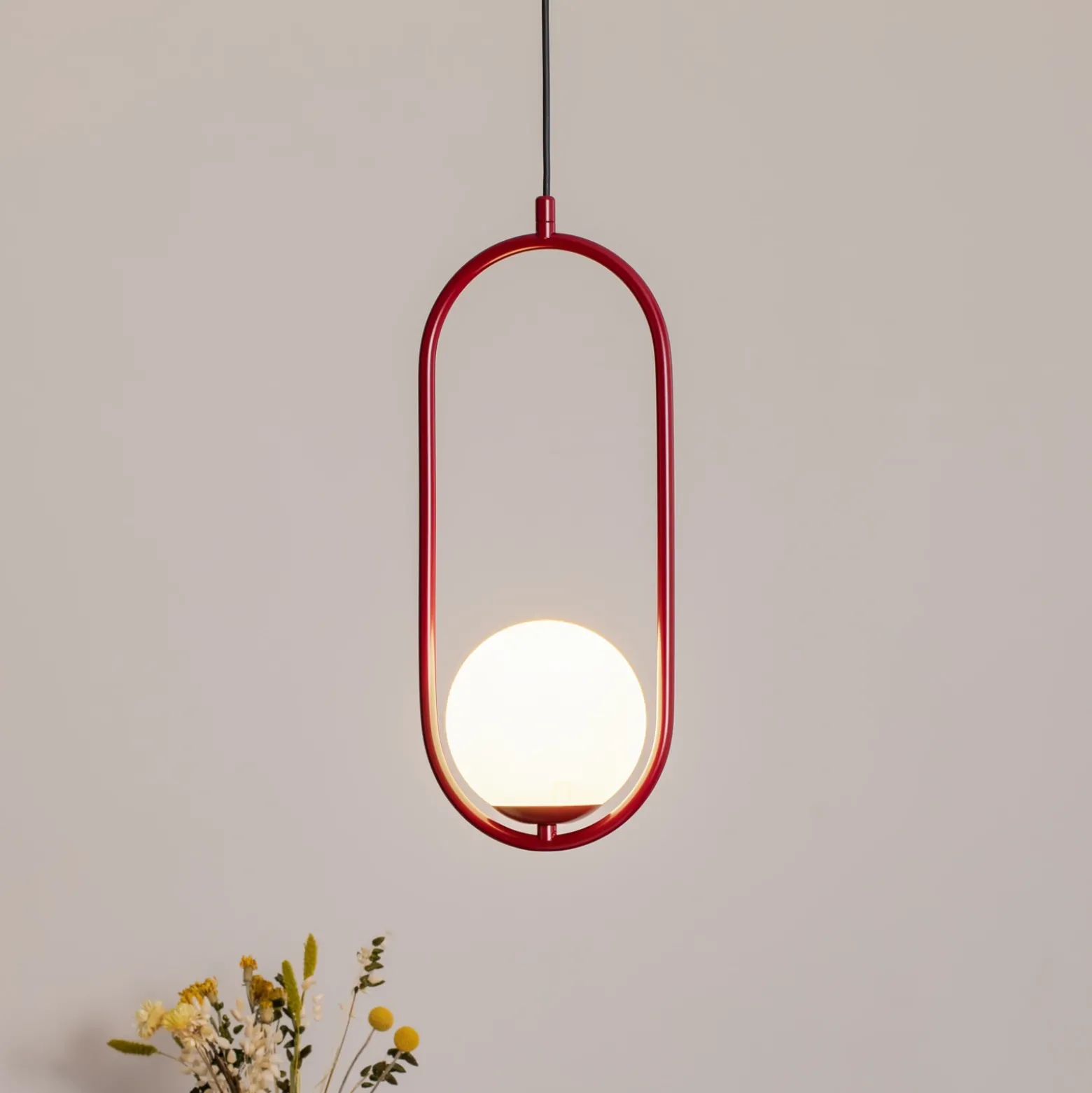 Lámpara colgante Dione, 1 luz, rojo vino/blanco