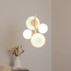 Lámpara colgante Dione, ópalo/crema, 4 luces