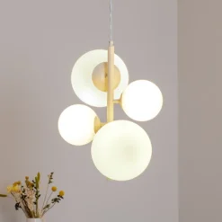 Lámpara colgante Dione, ópalo/crema, 4 luces