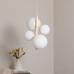 Lámpara colgante Dione, ópalo/crema, 4 luces