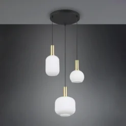 Lámpara colgante Diva, 3 luces, color latón, opal, cristal, metal