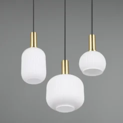 Lámpara colgante Diva, 3 luces, color latón, opal, cristal, metal