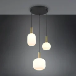 Lámpara colgante Diva, 3 luces, color latón, opal, cristal, metal
