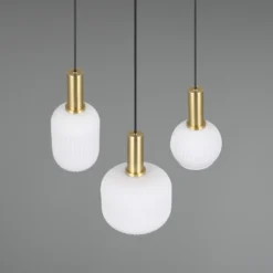 Lámpara colgante Diva, 3 luces, color latón, opal, cristal, metal