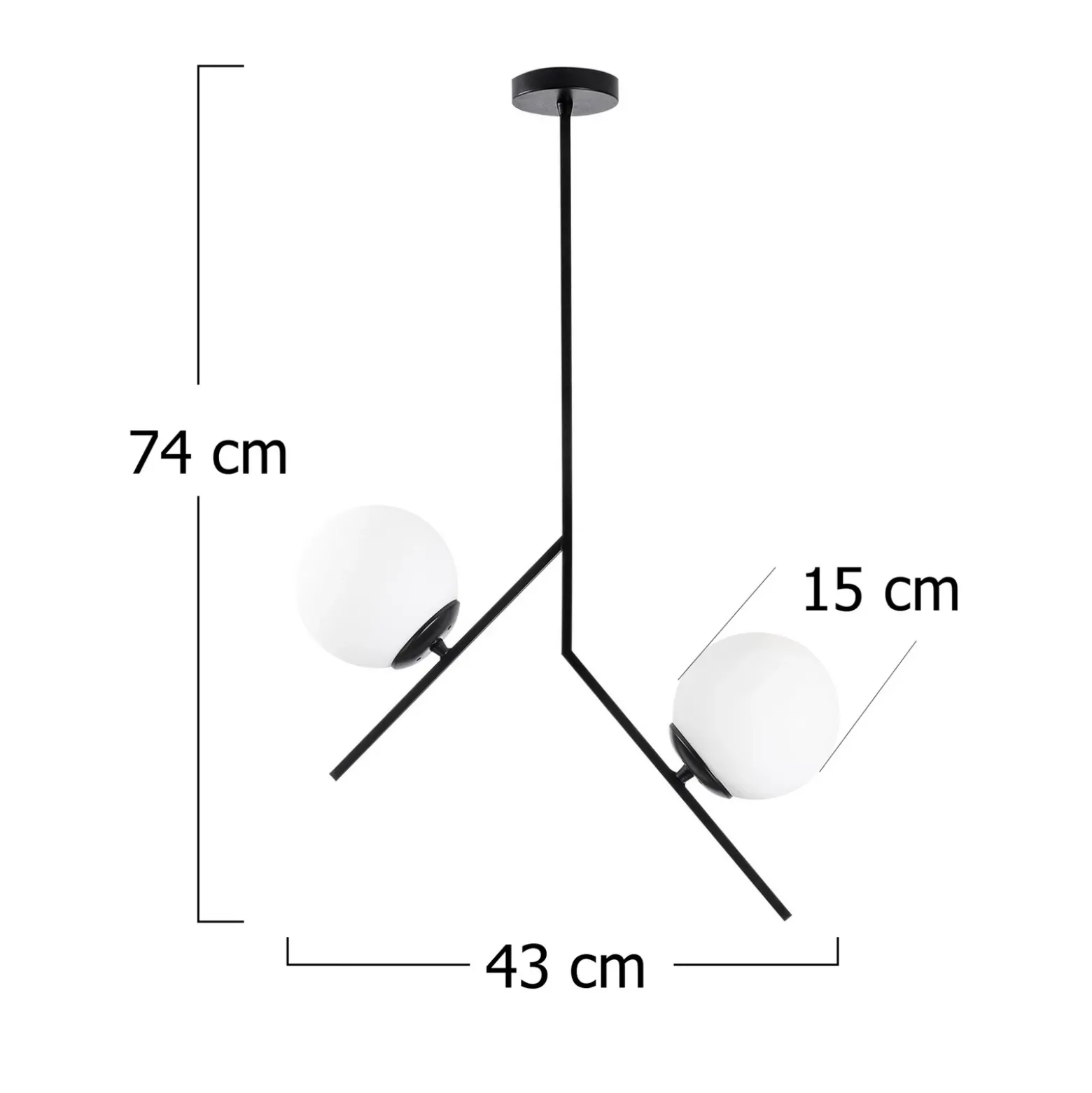 Lámpara colgante Dolunay 144-AV negra dos pantallas de cristal