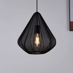 Lámpara colgante Dolwen, negra, Ø 33,5 cm, tela