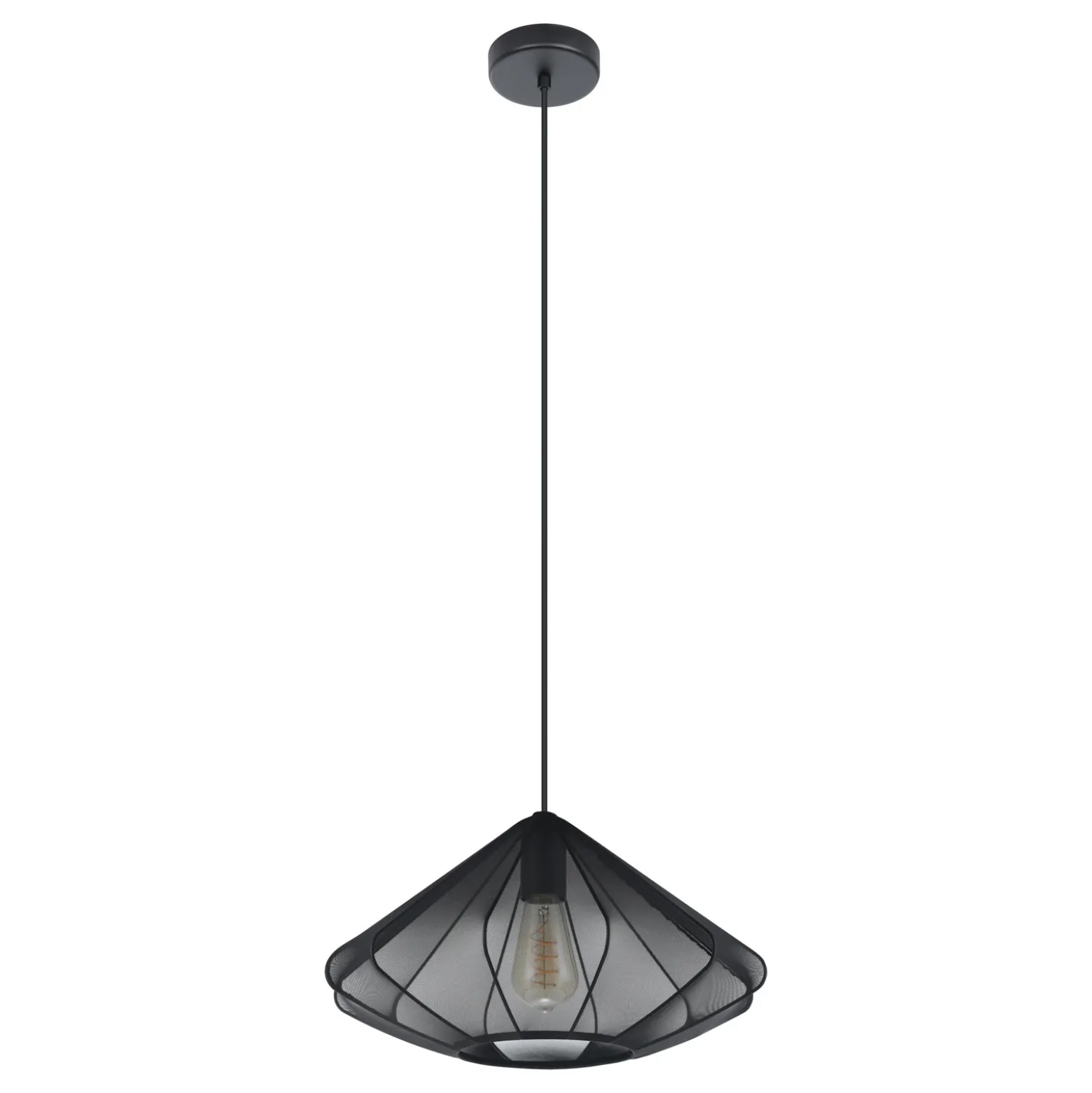 Lámpara colgante Dolwen, negra, Ø 42,5 cm, tela