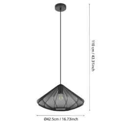 Lámpara colgante Dolwen, negra, Ø 42,5 cm, tela