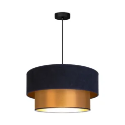Lámpara colgante Dorina, azul oscuro/dorado, Ø 45 cm, tejido, E27