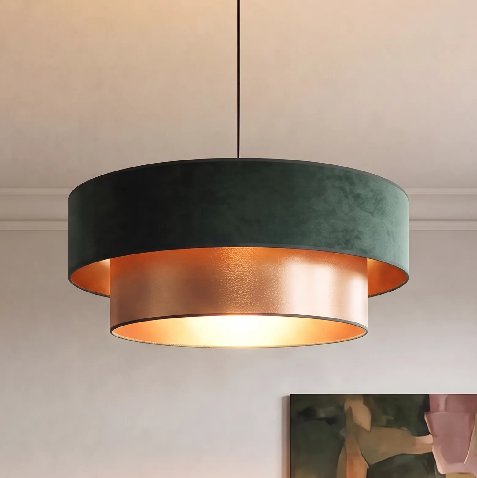 Lámpara colgante Dorina, verde/dorado, Ø 60 cm, tejido, E27
