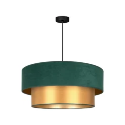 Lámpara colgante Dorina, verde/dorado, Ø 60 cm, tejido, E27