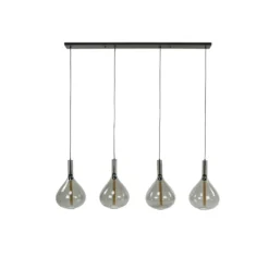 Lámpara colgante Droppone, 4 luces, gris humo, cristal, E27