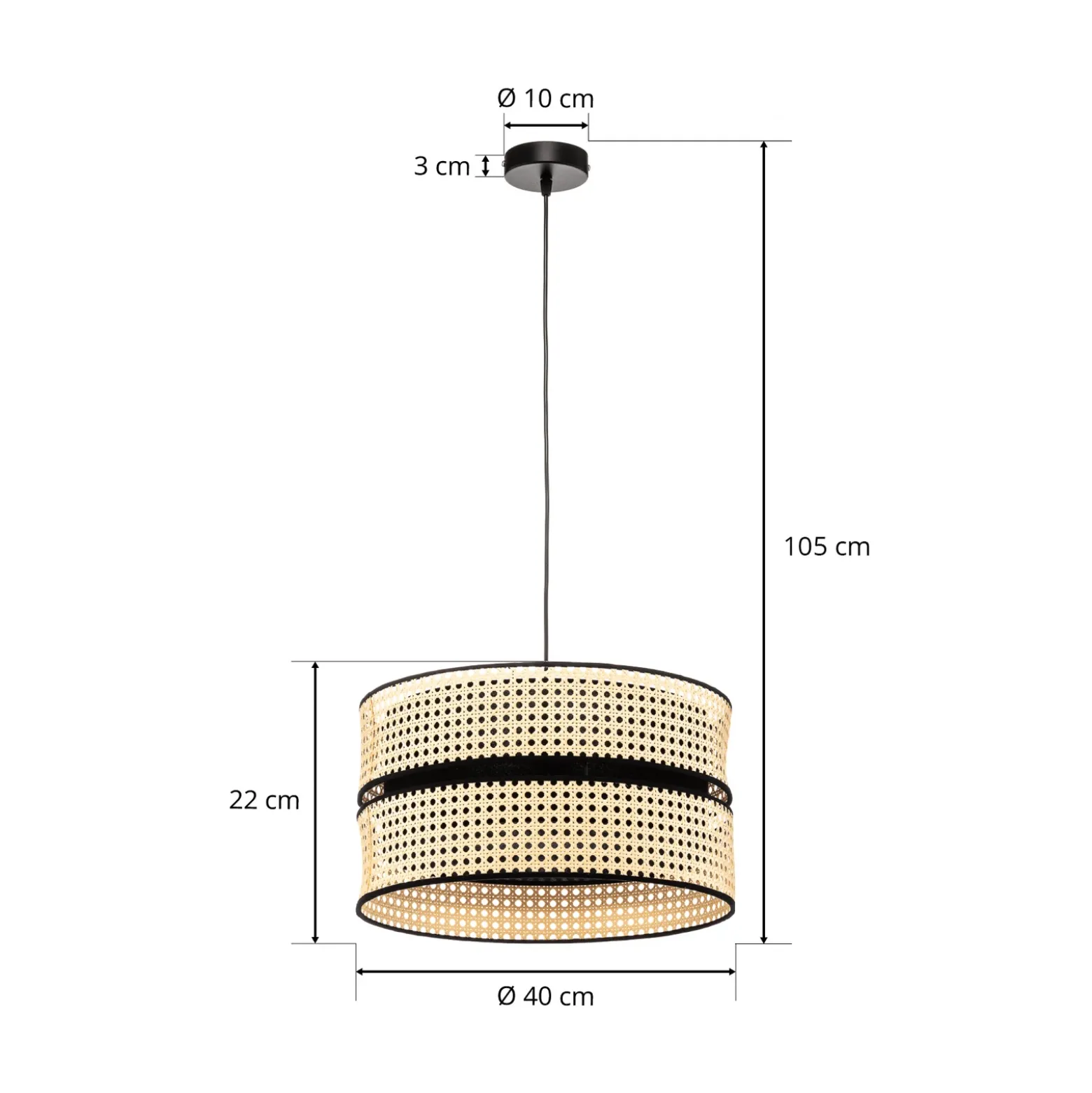 Lámpara colgante Duo, ratán, Ø 40 cm, beige/negro