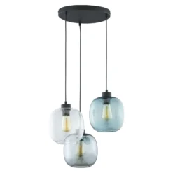 Lámpara colgante Elio, cristal, azul/claro/gris, Ø 52 cm, 3 luces