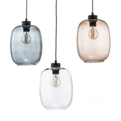 Lámpara colgante Elio, cristal, marrón/claro/gris, 3 luces, descentrable
